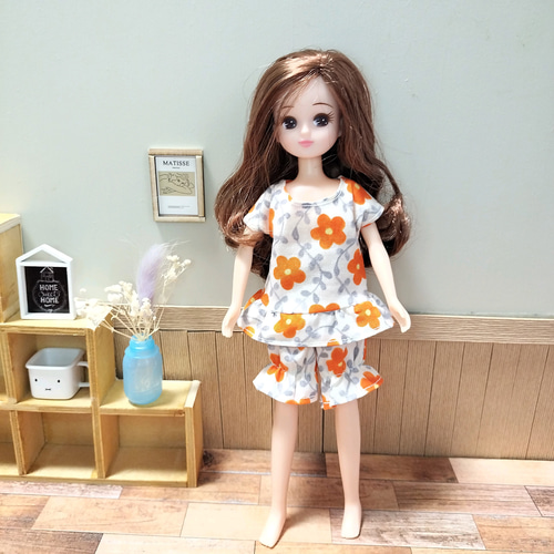 リカちゃん服  花柄ハーフパンツセット タカラトミー リカちゃん LW-13 ギンガムチェック&フラワー 水着