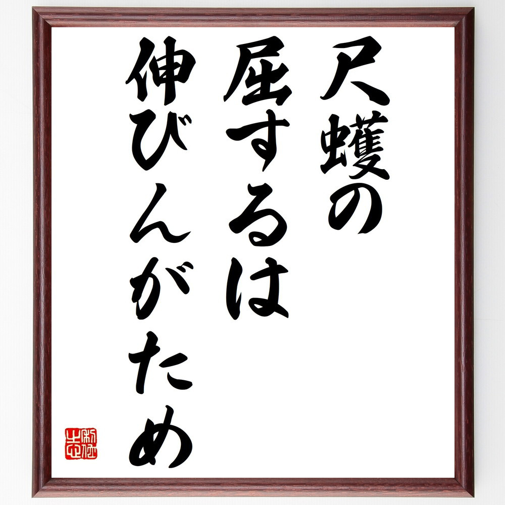 名言「尺蠖の屈するは伸びんがため」手書き書道色紙額／受注後の毛筆直筆（Z5052）