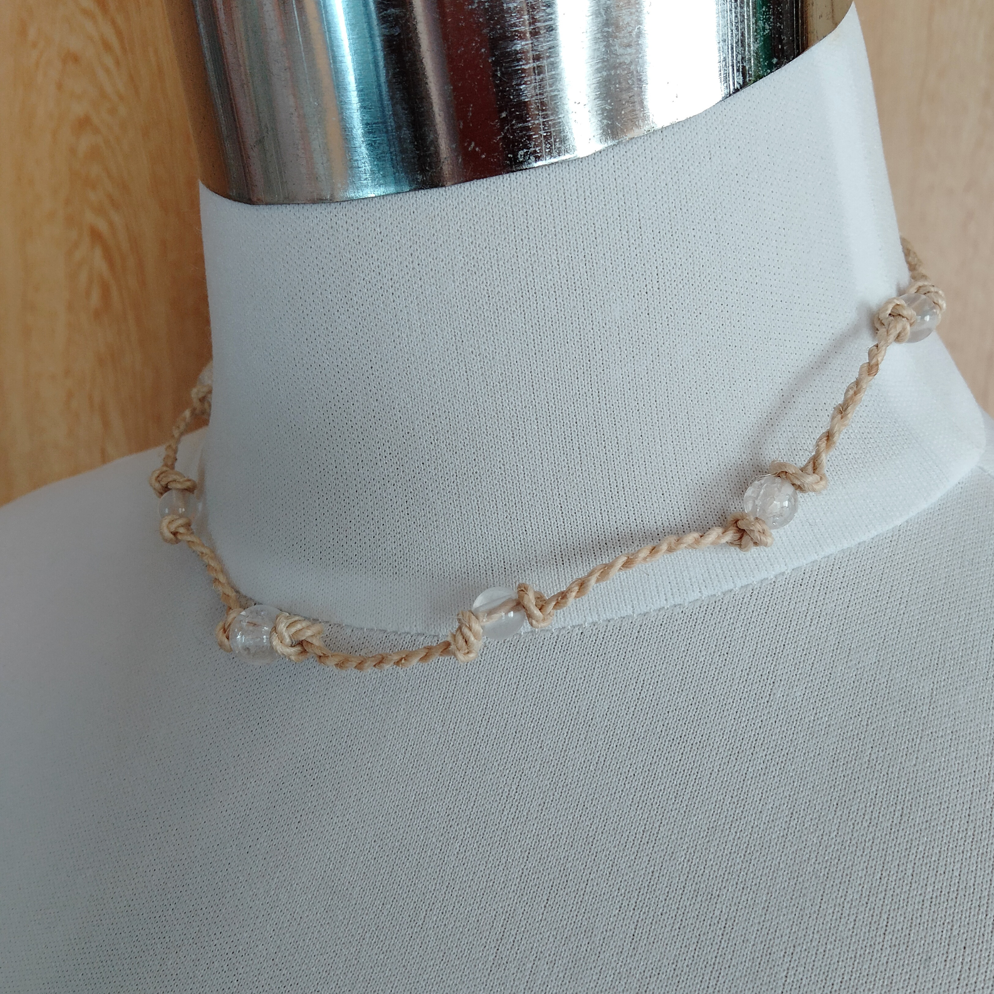 2WAY◇精麻&水晶チョーカープチネックレスブレスレットミルキークォーツ天然石透明お清め浄化お守りヘンプアクセサリー麻紐