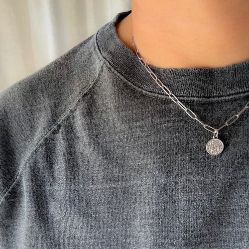 New!つけっぱなしOK！メンズシルバーコインネックレス オーバル