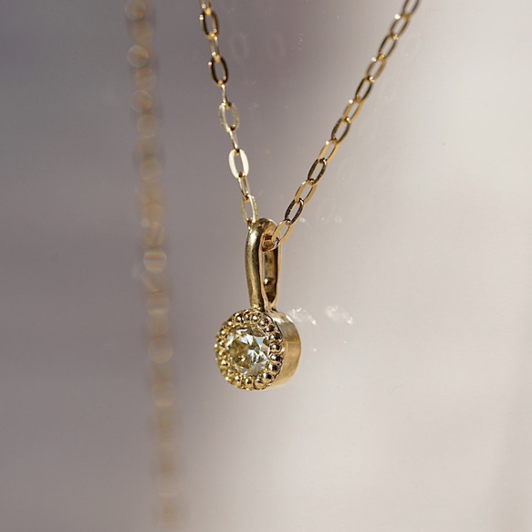 [送料無料]K18YG Round cut Light LemonYellow Diamond Necklace 4枚目の画像