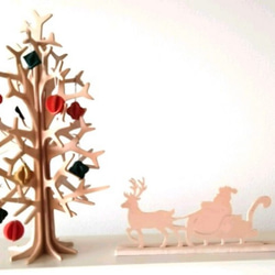 木製　クリスマス ツリー 25cm と　サンタとトナカイのセット (材質:MDF厚み2.5mm） 1枚目の画像