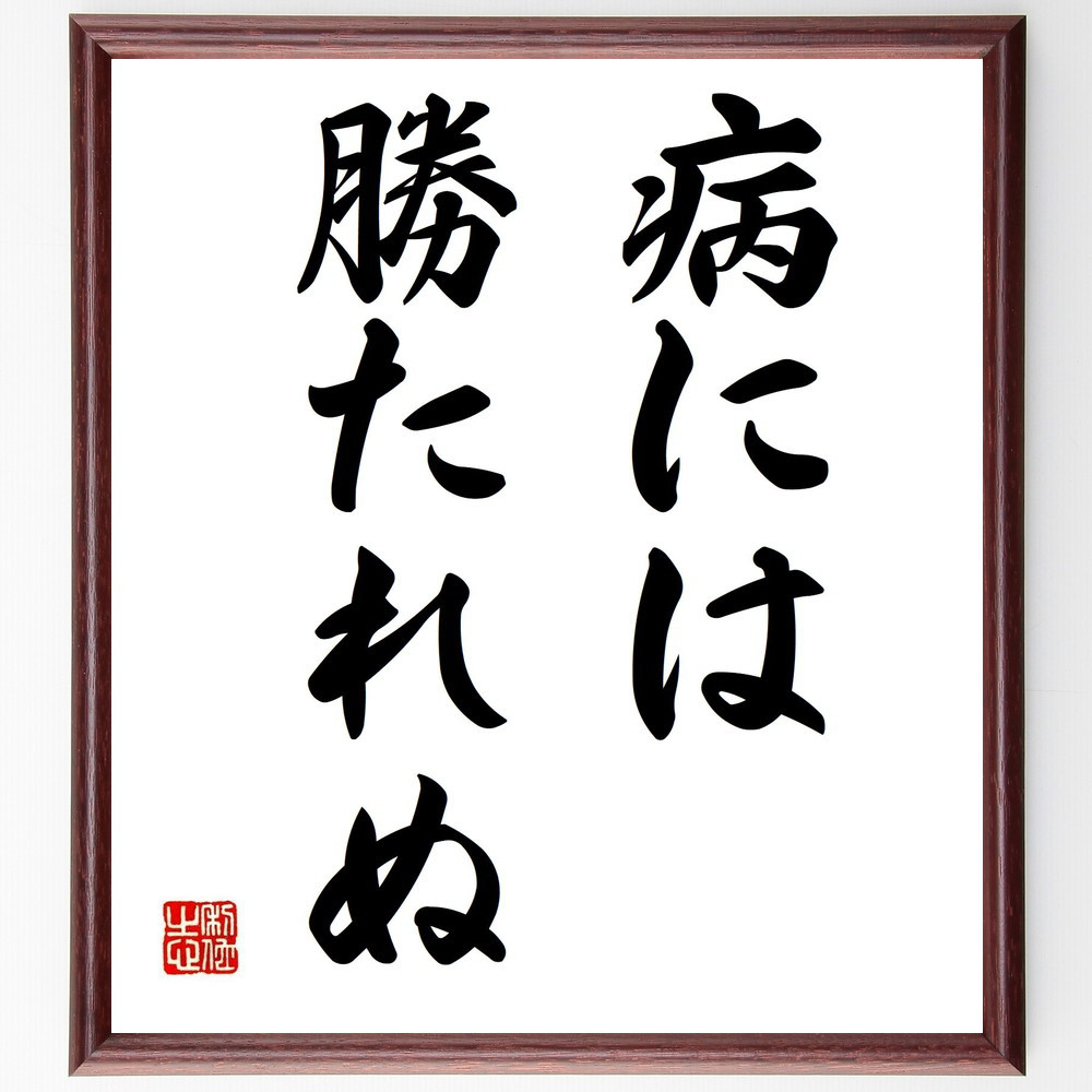 名言「病には勝たれぬ」手書き書道色紙額／受注後の毛筆直筆（Z5378）