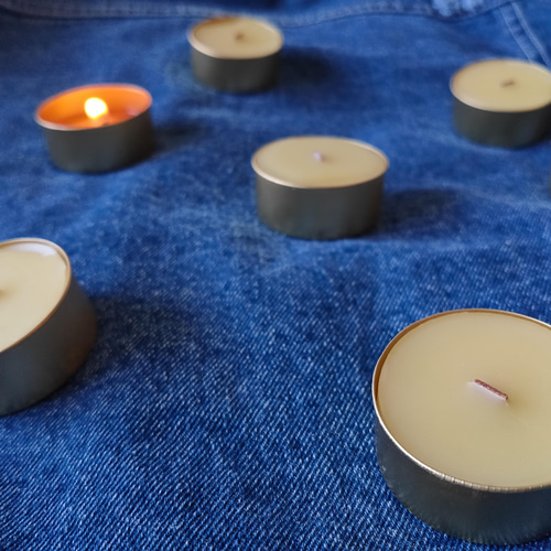 無香料4個】木芯ティーライト蜜蝋キャンドル キャンドル・キャンドル