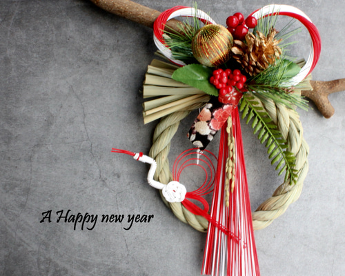 再販*本しめ縄ふたば紅白水引き お正月しめ縄飾りリース しめ縄