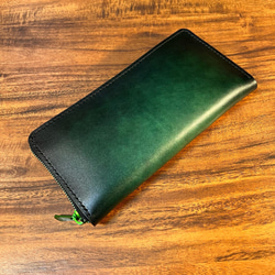 緑の金属ファスナー財布 / 革の手染め ディープグリーン（深緑） 3枚目の画像
