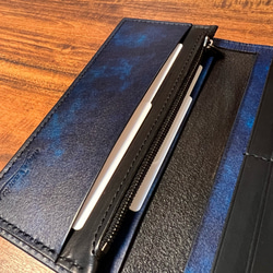内装染色- 二つ折り長財布 / ブルー（青+紺） 8枚目の画像