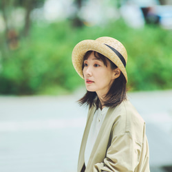 セシル Cecil つば広カンカン帽 麦わら帽子 ロングリボン ブラック