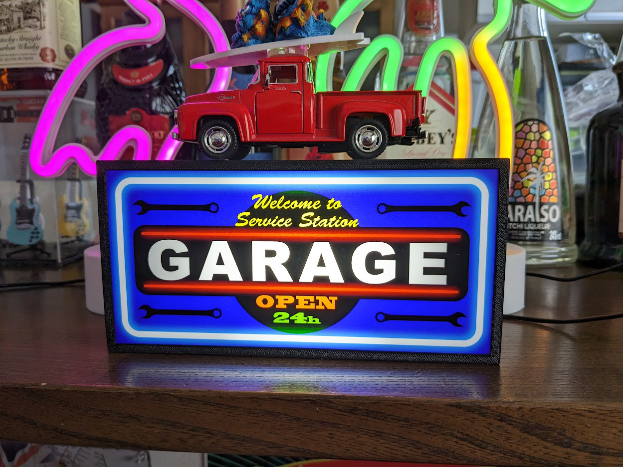 【Lサイズ】ガレージ カーショップ 置物 車 看板 アメリカン雑貨 ライトBOX