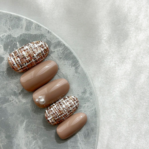 ♡ブラウンツイードネイル♡ ネイルチップ　ハンドメイド ツイードネイル【ブラウン】 | M&m nailtip STORE