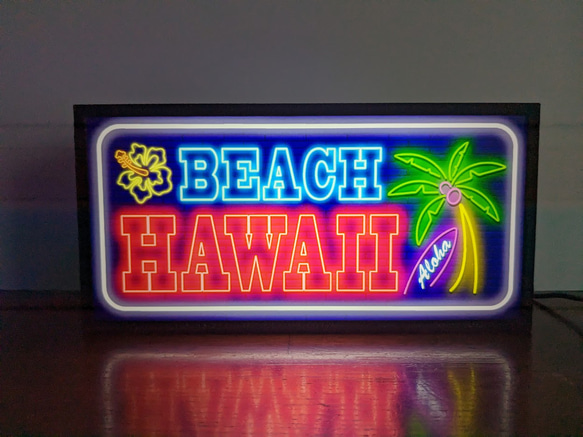 アロハ ハワイ サマービーチ ヤシの木 Hawaii サイン 看板 置物 雑貨 LED2wayライトBOX 2枚目の画像