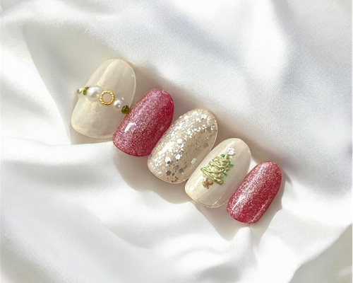 ネイルチップ オーダー クリスマス マグネット ツリー リース オーナメント 冬 ネイルチップ/クリスマスネイル/冬/クリスマス/クリスマスツリー