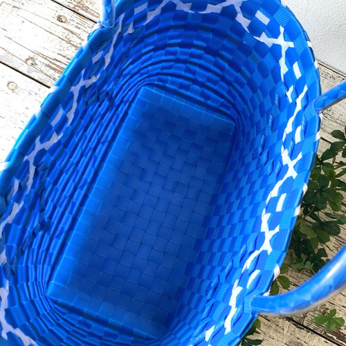 プラかご プラかごバッグ 青 ブルー かごバッグ hana.lima.aloha 通販