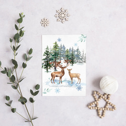 《超早割2022》クリスマスポスター　森の冬景色　鹿のつがい / i0361 / 冬の森　雪景色が広がる風景　動物 3枚目の画像