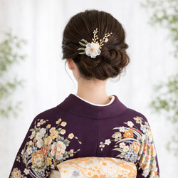 天然石ローズクォーツの牡丹のヘアコーム ヘアアクセサリー 髪飾り