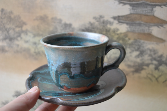 【ギフト】　古代色コーヒーカップ(皿付)(カップ)　★萩焼き　 16枚目の画像