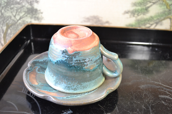 【ギフト】　古代色コーヒーカップ(皿付)(カップ)　★萩焼き　 5枚目の画像