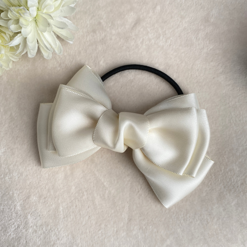 ♡ 3点 Rose サテンリボンヘアクリップ white ♡