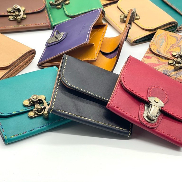 【22色から選べる・名入れ対応】革製ミニマルギャルソン財布　革色22色×ツートン×糸色15色×留め具3型 人気・おすすめ｜使いやすい・旅行におすすめ 品質保証 全国発送 日本国内発送・最短翌日お届け
