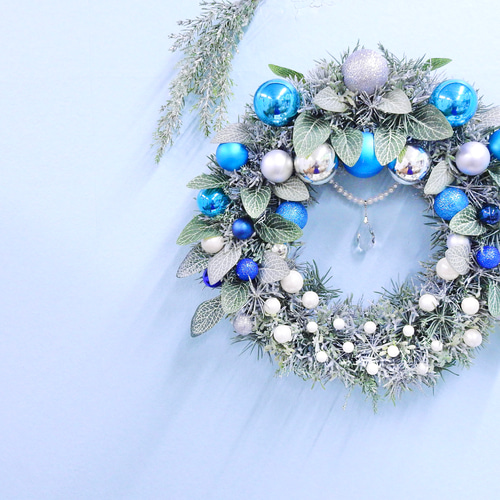 再販3＊森のクリスマスリース(ブルーシルバー＆スノーグリーン
