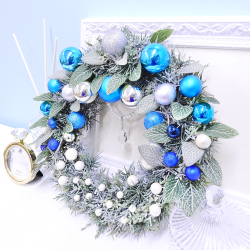 再販3＊森のクリスマスリース(ブルーシルバー＆スノーグリーン