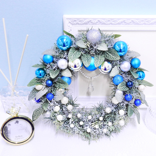再販3＊森のクリスマスリース(ブルーシルバー＆スノーグリーン