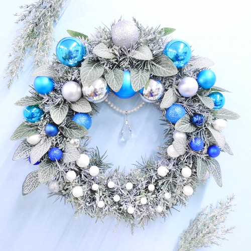 再販3＊森のクリスマスリース(ブルーシルバー＆スノーグリーン