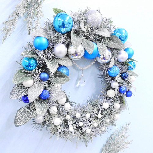 再販3＊森のクリスマスリース(ブルーシルバー＆スノーグリーン