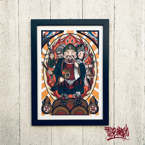 【修縁堂】30CM大きいサイズ 三面 塗り絵です 大黒天 古美術品 MORITA 圓徳院祈祷開眼 三面大黒天 1体