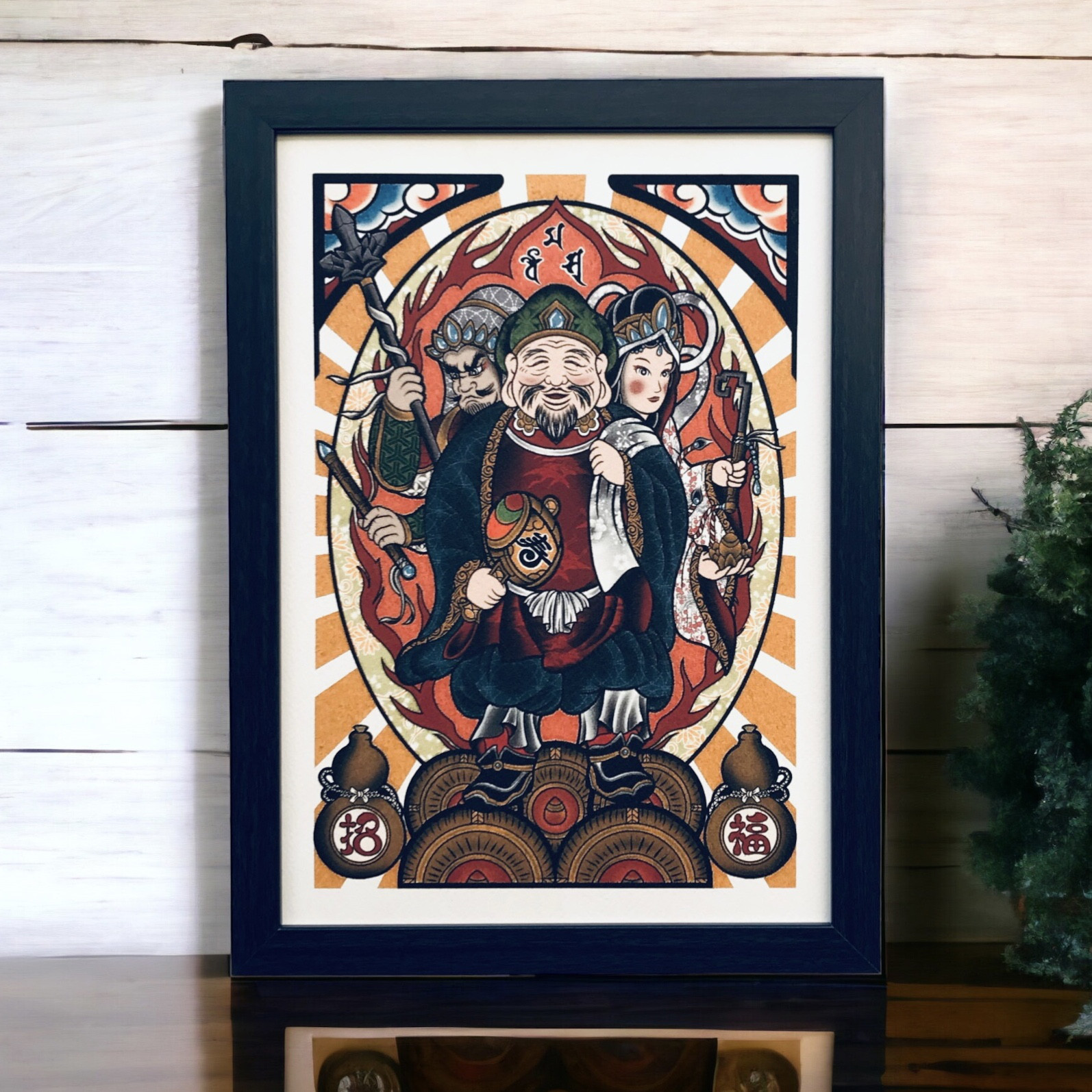 【修縁堂】30CM大きいサイズ 古美術品 大黒天 三面 塗り絵です