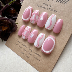 85》韓国 うねうね ピンク ぷっくり ネイルチップ シェル ニュアンス