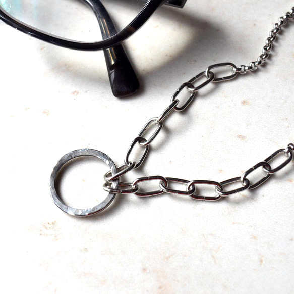 再次上架簡約不鏽鋼面具鍊眼鏡鏈眼鏡項鍊銀色男士金屬過敏相容 第1張的照片