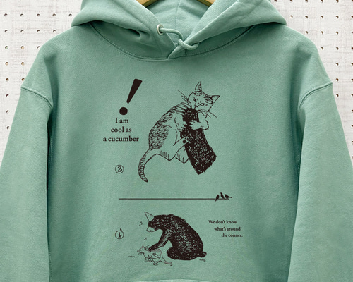 【ScoLar】ネコとクマとチンアナゴ リメイク風裏起毛 パーカー タグ付未使用 スカラー ScoLar ネコとクマとチンアナゴ柄 リメイク風裏起毛パーカー