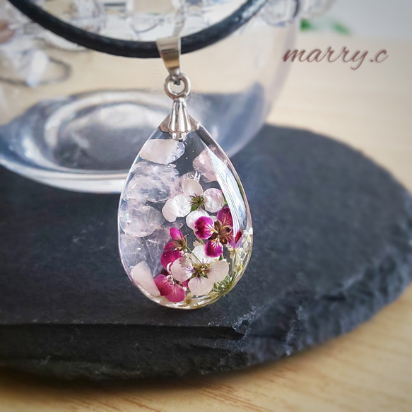 【選べる4石♪︎】天然石とお花の雫ネックレス♡marry.c's handmadeaccessory 4枚目の画像