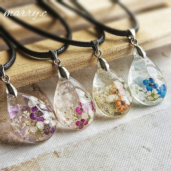 選べる4石♪︎】天然石とお花の雫ネックレス♡marry.c's