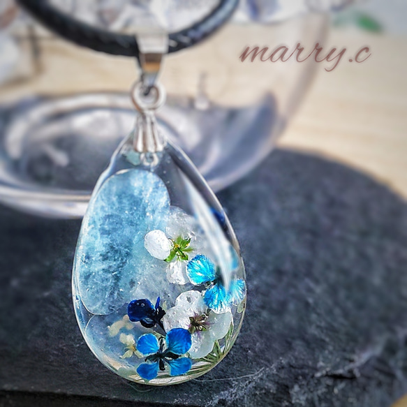 【選べる4石♪︎】天然石とお花の雫ネックレス♡marry.c's handmadeaccessory 6枚目の画像