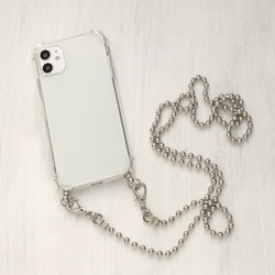 ボールチェーン スマホショルダー ゴールド シルバー　ストラップ クリアケース iPhoneケース ショルダーストラップ 1枚目の画像