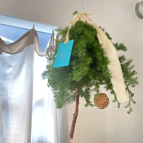 【Creema限定​​​​​クリスマス2023】クリスマスのフライングツリースワッグＭ　松ぼっくりゴールド 2枚目の画像