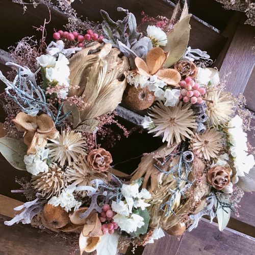 クリスマスリースボタニカルお洒落ナチュラルリース☆落ち着いた色味