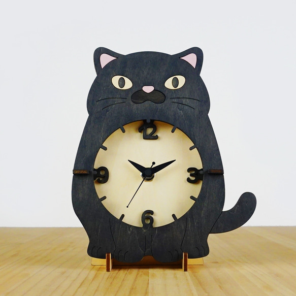 黒ねこ」木製置き掛け時計 掛け時計・置き時計 minow plus