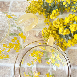 【名入れギフト】ミモザの耐熱ガラスティーポット&ティーカップ・ソーサーのSET 8枚目の画像