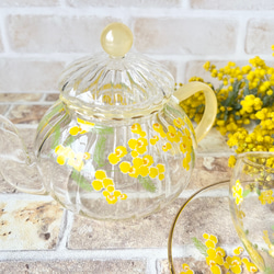 【名入れギフト】ミモザの耐熱ガラスティーポット&ティーカップ・ソーサーのSET 3枚目の画像