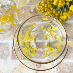 【名入れギフト】ミモザの耐熱ガラスティーポット&ティーカップ・ソーサーのSET 7枚目の画像