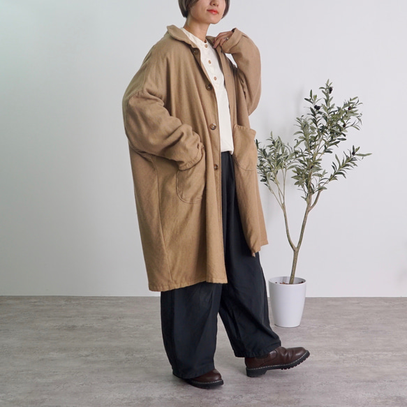 Momonga 羊毛外套/米色/Enshu 紡織 第4張的照片
