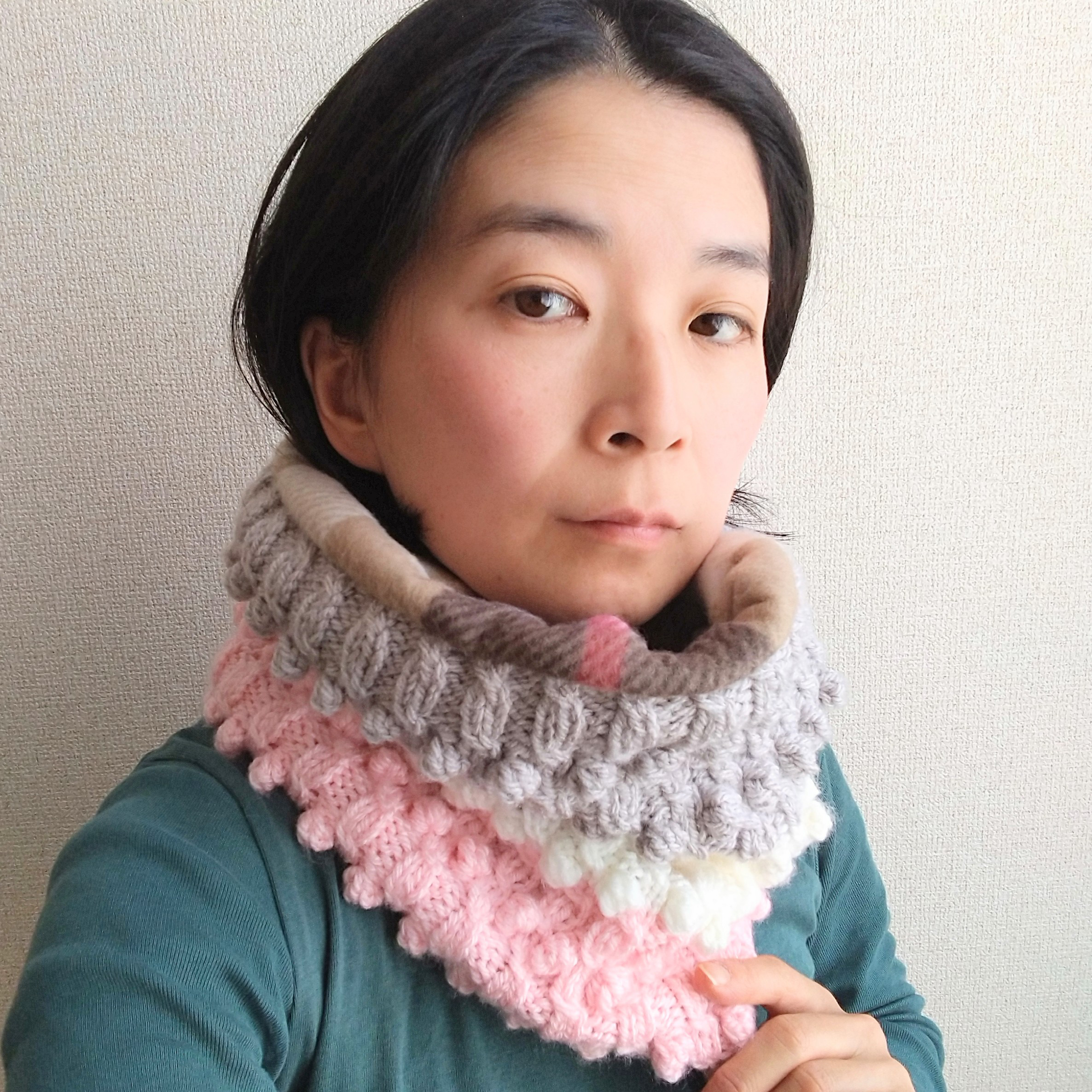 【送料無料】3色ドット＆ツイストネックウォーマー(ベビーピンク)