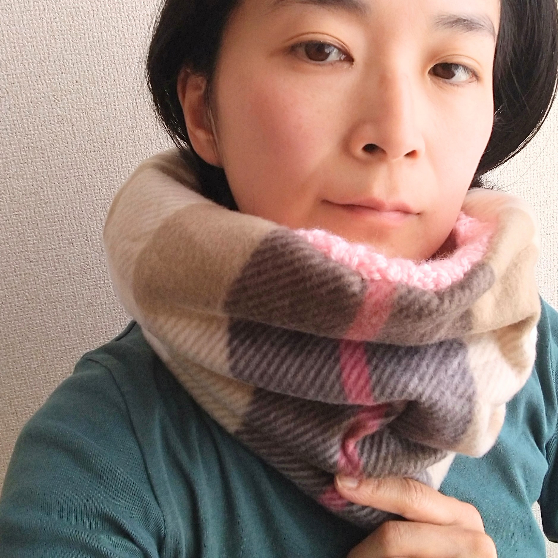 【送料無料】3色ドット＆ツイストネックウォーマー(ベビーピンク)