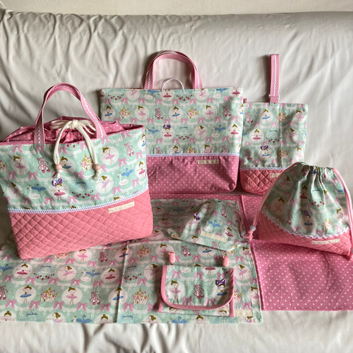 入園入学5点セット パープル系リボンリバティ柄 パープル