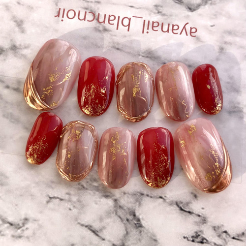 サイズオーダー 3色あり ブラウン レッド 赤 ネイルチップ 成人