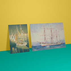 【NO.299】ヨット船と港町のインテリアアートポスター☆海辺レトロモダンノスタルジックイタリアヨーロッパ風景絵画B2L 11枚目の画像