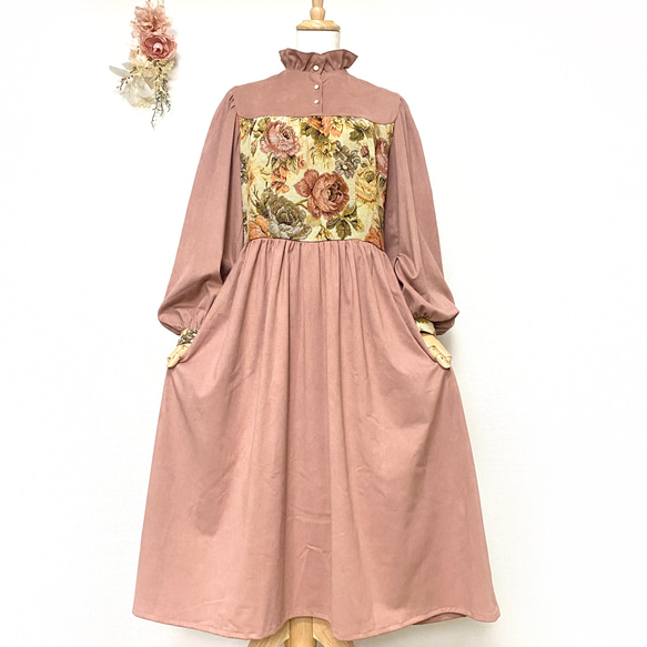 花柄ゴブラン生地の切替クラシカルワンピース ワンピース Lappy mily